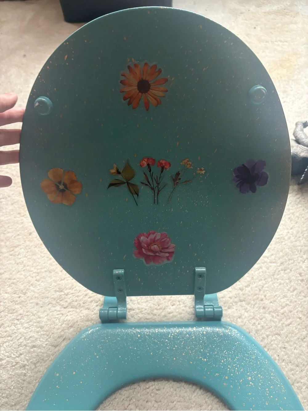 Floral Butterfly teal with metallic gold splash Toilet Seat
